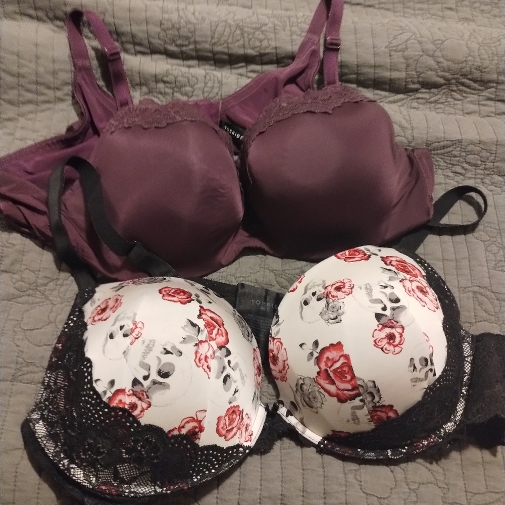 2 TORRID CURVE BRAS 46C SKULL LACE AND PURPLE UNDERWIRE BRA